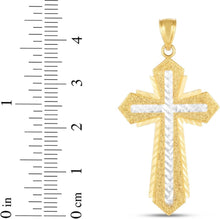 Load image into Gallery viewer, 14k Yellow Gold 1.5" Triple Layered Two-Tone Cross Charm Pendant with optional Adjustable Chain Necklace