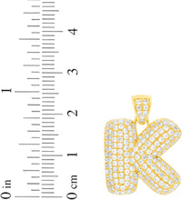 Load image into Gallery viewer, 10k Yellow Gold 0.7" Pave CZ Personalized Bubble Alphabet Letter A - Z Initial Charm Pendant with optional Chain Necklace