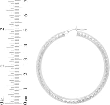 Load image into Gallery viewer, 10k White Gold 4mm Diamond Cut Round Tube Hoop Earrings