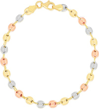 Load image into Gallery viewer, 14k Tri-Color Gold 4.7mm Puff Anchor Mariner Chain Anklet, 10 Inch
