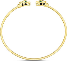 Load image into Gallery viewer, 14k Yellow Gold Panther Enamel Open Cuff 3mm Bangle Bracelet