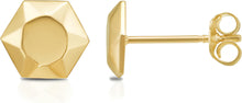 Load image into Gallery viewer, 14k Yellow Gold 6.8mm Flat Back Elevated Hexagon Stud Earrings