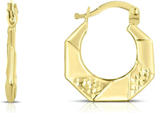 Load image into Gallery viewer, 10k Yellow Gold 19.8mm Octagon Twisted High Polished and Textured Hoop Earrings