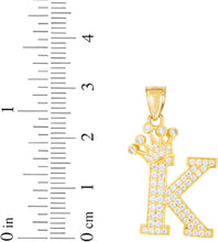 Load image into Gallery viewer, 10k Yellow Gold 0.8" Pave CZ Personalized Crown Alphabet Letter A - Z Initial Charm Pendant with optional Chain Necklace