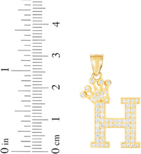 Load image into Gallery viewer, 10k Yellow Gold 0.8" Pave CZ Personalized Crown Alphabet Letter A - Z Initial Charm Pendant with optional Chain Necklace