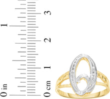 Load image into Gallery viewer, 10k Two-Tone Yellow Gold and White Gold 15mm Personalized A-Z Initial Cursive Letter Ring, Sizes 3 - 10