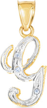 Load image into Gallery viewer, 10k Yellow Gold and White Gold Two-Tone 21.5mm Cursive Personalized Alphabet A-Z Initial Pendant with Optional 1.1mm Solid Cable Chain, 18 Inch
