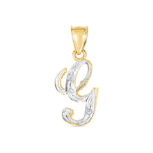 Load image into Gallery viewer, 10k Yellow Gold and White Gold Two-Tone 21.5mm Cursive Personalized Alphabet A-Z Initial Pendant with Optional 1.1mm Solid Cable Chain, 18 Inch