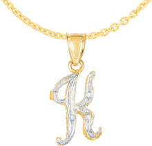 Load image into Gallery viewer, 10k Yellow Gold and White Gold Two-Tone 21.5mm Cursive Personalized Alphabet A-Z Initial Pendant with Optional 1.1mm Solid Cable Chain, 18 Inch
