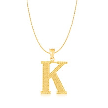 Load image into Gallery viewer, 10k Yellow Gold 1 Inch Extra Large Textured Letter Pendant A-Z Alphabet Pendant with Optional Rope Chain Necklace