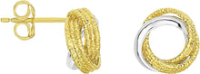 Load image into Gallery viewer, 14k Yellow Gold and White Gold 10mm Diamond Cut & Polished Open Center Love Knot Stud Earrings