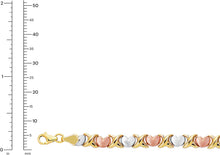 Load image into Gallery viewer, 14k Tri-Color Gold 5.7mm XOXO Heart Stampato Link Bracelet, 7.25 Inch