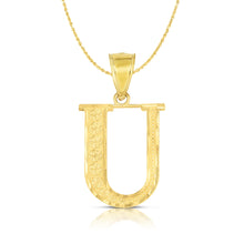 Load image into Gallery viewer, 10k Yellow Gold 1 Inch Extra Large Textured Letter Pendant A-Z Alphabet Pendant with Optional Rope Chain Necklace