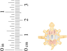 Load image into Gallery viewer, 10k Yellow Gold 18mm CZ Turtle Tri-Tone Ring, Sizes 4 - 9.5