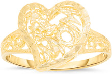 Load image into Gallery viewer, 10k Yellow Gold 13mm #1 Mom Heart Openwork Filigree Ring