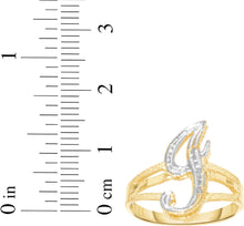 Load image into Gallery viewer, 10k Two-Tone Yellow Gold and White Gold 15mm Personalized A-Z Initial Cursive Letter Ring, Sizes 3 - 10