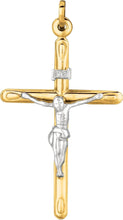 Load image into Gallery viewer, 14k Yellow Gold 1.7" or 1.2" Classic Cylinder Tube INRI Jesus Crucifix Two-Tone Cross Charm Pendant with optional Adjustable Chain Necklace