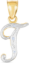 Load image into Gallery viewer, 10k Yellow Gold and White Gold Two-Tone 21.5mm Cursive Personalized Alphabet A-Z Initial Pendant with Optional 1.1mm Solid Cable Chain, 18 Inch