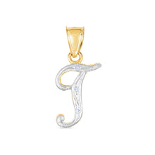 Load image into Gallery viewer, 10k Yellow Gold and White Gold Two-Tone 21.5mm Cursive Personalized Alphabet A-Z Initial Pendant with Optional 1.1mm Solid Cable Chain, 18 Inch
