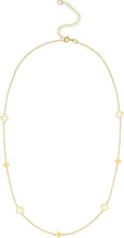 Load image into Gallery viewer, 14k Yellow Gold Alternating 4.7mm Solid & 6.2mm Outline Clover Charm Adjustable Chain Necklace, 16 Inch-18"