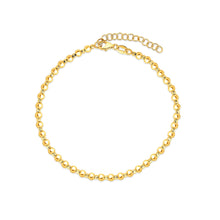 Load image into Gallery viewer, 14k Yellow Gold 3mm Alternating Smooth and Faceted Bead Link Bracelet or Anklet, Adjustable 8" - 9 Inch