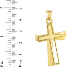 Load image into Gallery viewer, 14k Yellow Gold 1.6" Double Layer Tilted Cross Charm Pendant with optional Adjustable Chain Necklace