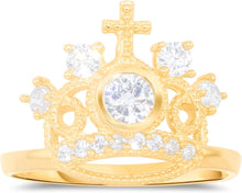 Load image into Gallery viewer, 10k Yellow Gold 14mm CZ Cross Crown Openwork Ring, Sizes 4 - 10