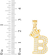 Load image into Gallery viewer, 10k Yellow Gold 0.8" Pave CZ Personalized Crown Alphabet Letter A - Z Initial Charm Pendant with optional Chain Necklace