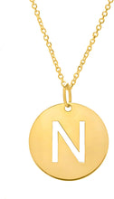 Load image into Gallery viewer, 14k Yellow Gold 0.6" Disc Alphabet Letter A - Z Initial Charm Pendant with Extendable Adjustable Chain Necklace