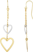 Load image into Gallery viewer, 10k Yellow Gold 40mm Double Heart Two-Tone Drop Earrings