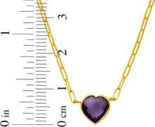 Load image into Gallery viewer, Floreo 14k Yellow Gold Paperclip Chain Heart Gemstone Necklace 18 Inch