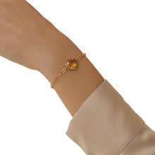Load image into Gallery viewer, Floreo 14k Yellow Gold Paperclip Chain Heart Gemstone Bracelet 7 Inch