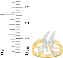 Load image into Gallery viewer, 10k Two-Tone Yellow Gold and White Gold 15mm Personalized A-Z Initial Cursive Letter Ring, Sizes 3 - 10