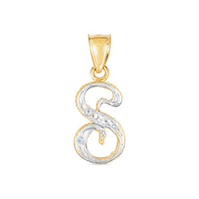 Load image into Gallery viewer, 10k Yellow Gold and White Gold Two-Tone 21.5mm Cursive Personalized Alphabet A-Z Initial Pendant with Optional 1.1mm Solid Cable Chain, 18 Inch