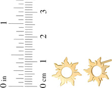 Load image into Gallery viewer, 14k Yellow Gold 12mm Flaring Sun Stud Earrings