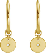 Load image into Gallery viewer, 14k Yellow Gold 20mm Disc Diamond Charm Hoop Gemstone Earrings