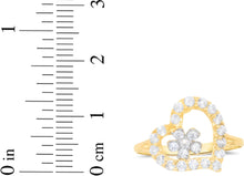 Load image into Gallery viewer, 10k Yellow Gold 13mm Curved Heart CZ Flower Ring, Sizes 4 - 9