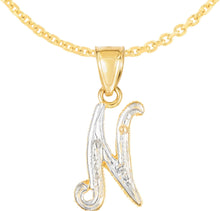 Load image into Gallery viewer, 10k Yellow Gold and White Gold Two-Tone 21.5mm Cursive Personalized Alphabet A-Z Initial Pendant with Optional 1.1mm Solid Cable Chain, 18 Inch