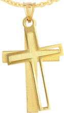 Load image into Gallery viewer, 14k Yellow Gold 1.6" Double Layer Tilted Cross Charm Pendant with optional Adjustable Chain Necklace