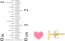 Load image into Gallery viewer, 14k Yellow Gold 6mm High Polished Pink Heart Stud Earrings
