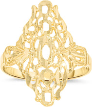 Load image into Gallery viewer, 10k Yellow Gold 22mm Oval Diamond Cut Openwork Filigree Ring