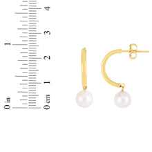 Load image into Gallery viewer, 14k Yellow Gold 24.4mm Half-Hoop Pearl Earrings