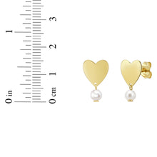 Load image into Gallery viewer, 14k Yellow Gold 15.4mm Heart & Freshwater Pearl Drop Stud Earrings