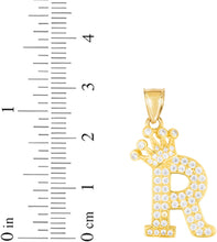 Load image into Gallery viewer, 10k Yellow Gold 0.8" Pave CZ Personalized Crown Alphabet Letter A - Z Initial Charm Pendant with optional Chain Necklace