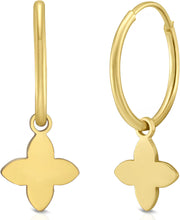 Load image into Gallery viewer, 14k Yellow Gold 21.6mm Dangle Flower Huggie Earrings