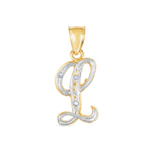 Load image into Gallery viewer, 10k Yellow Gold and White Gold Two-Tone 21.5mm Cursive Personalized Alphabet A-Z Initial Pendant with Optional 1.1mm Solid Cable Chain, 18 Inch