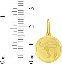 Load image into Gallery viewer, Italian 14k Yellow Gold 15mm Jewish Hebrew Chai Life Medallion Charm Pendant with Optional Necklace, 16-17-18 Inch