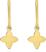 Load image into Gallery viewer, 14k Yellow Gold 21.6mm Dangle Flower Huggie Earrings