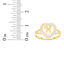 Load image into Gallery viewer, 10k Yellow Gold CZ Heart Cursive Alphabet Initial A-Z Ring