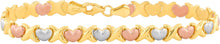 Load image into Gallery viewer, 14k Tri-Color Gold 5.7mm XOXO Heart Stampato Link Bracelet, 7.25 Inch